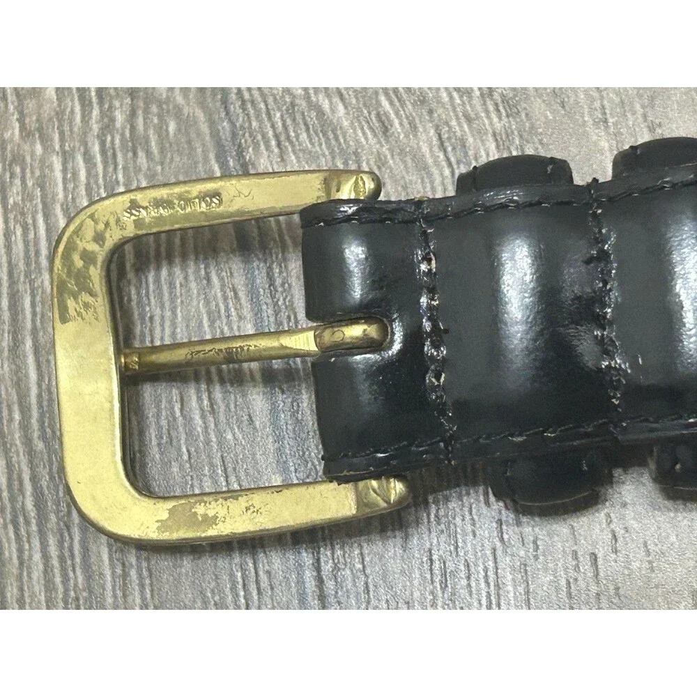 Liberty of London Burnished Cowhide Leather Belt Size 32 Black 1” Solid Brass
